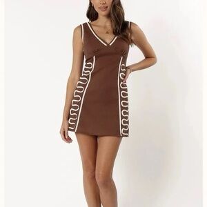 NWT! Petal & Pup Brown Mini Dress with Cream Trim